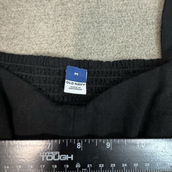Old Navy Dress M Black Linen Sleeveless Midi Smocked Pockets Cottagecore Prairie - Picture 6 of 9